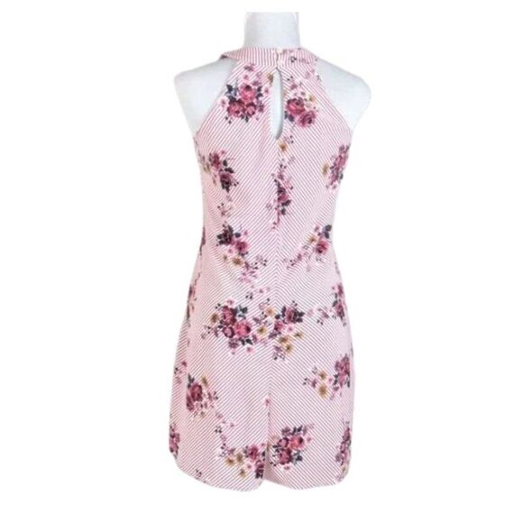 Mini Halter Dress Pink Stripe with Floral Pattern Three Pink Hearts Size XS - Picture 2 of 7